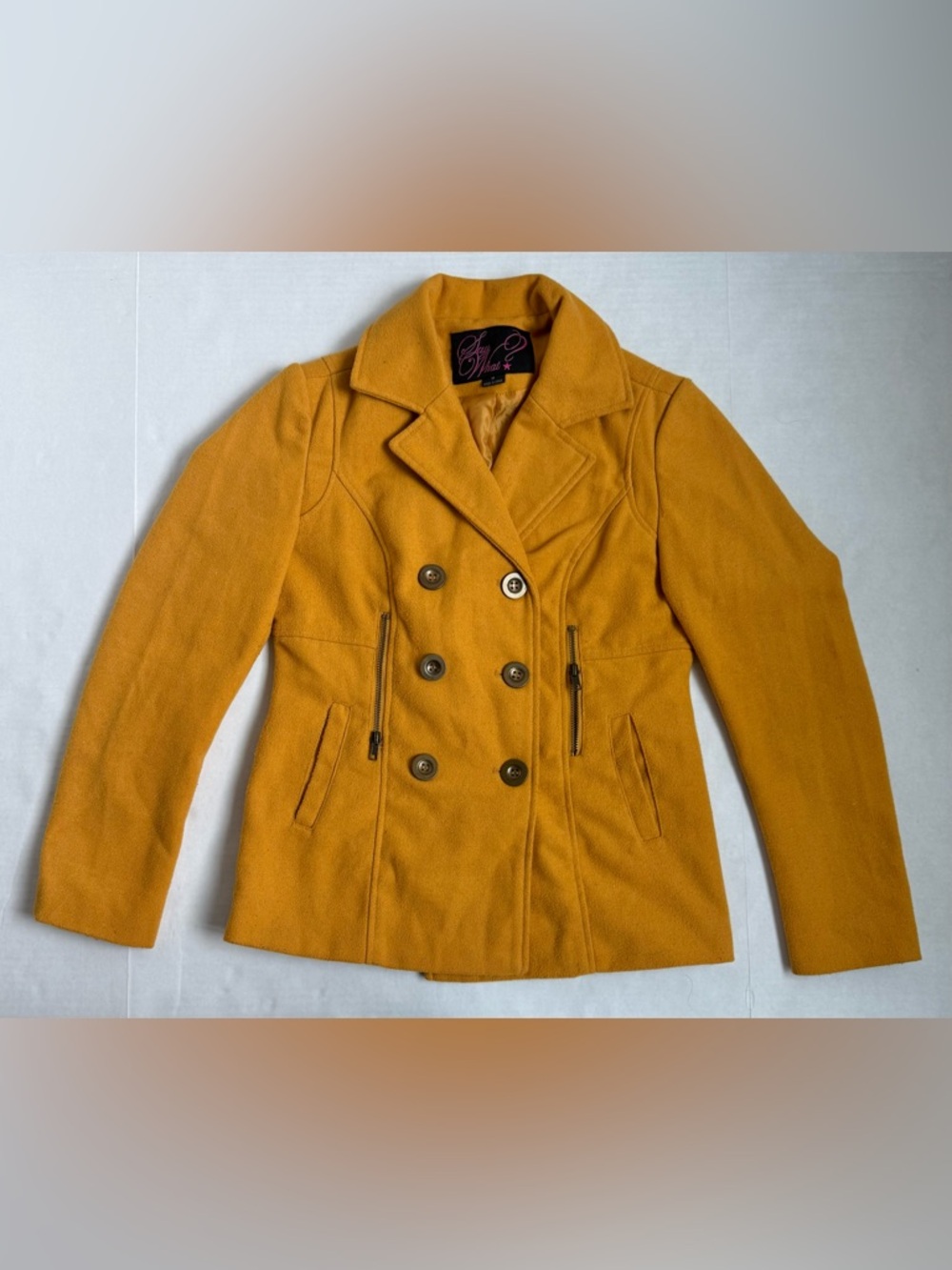Say What? Double-Breasted Mustard Yellow Peacoat Size M